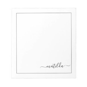 Modern Black and White Girly Script Namn Anteckningsblock