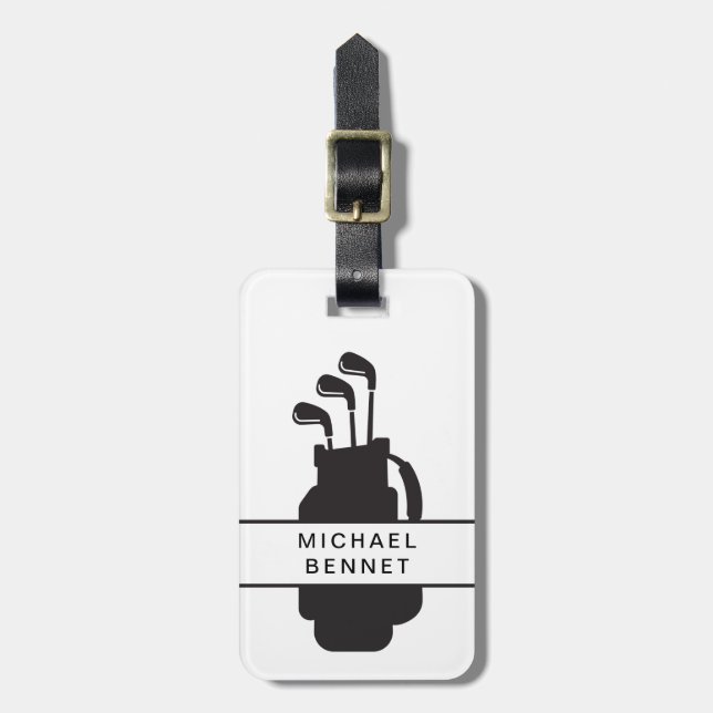 Modern Black And White Golf Sport Bagagebricka (Vertikal Framsida)