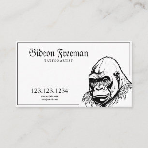 Modern Black and White Gorilla Tattoo Artist Visitkort