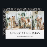 Modern Black and White Greenery Photo Collage Julkort<br><div class="desc">Elegantens svarta och vita God jul-fotokort med en fotokollage på en vit bakgrund och ett svartvitt grönt mönster på baksidan. Anpassa det här fotojulkortet enkelt med dina foton,  med familjen namn och året.</div>