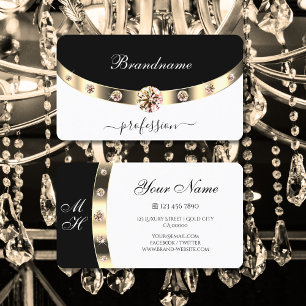 Modern Black and White Guld Sparkling Rhinestones Visitkort