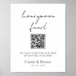 Modern Black and White Honeymoon Fund Bröllop-teck Poster