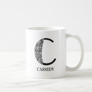 Modern Black and White Initial C och Namn Kaffemugg