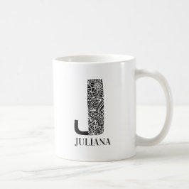 Modern Black and White Initial J och Namn Kaffemugg