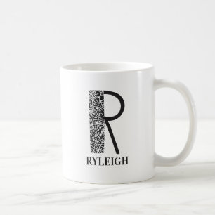 Modern Black and White Initial R och Namn Kaffemugg