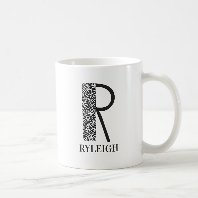 Modern Black and White Initial R och Namn Kaffemugg (Höger)