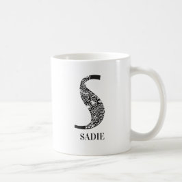 Modern Black and White Initial S och Namn Kaffemugg