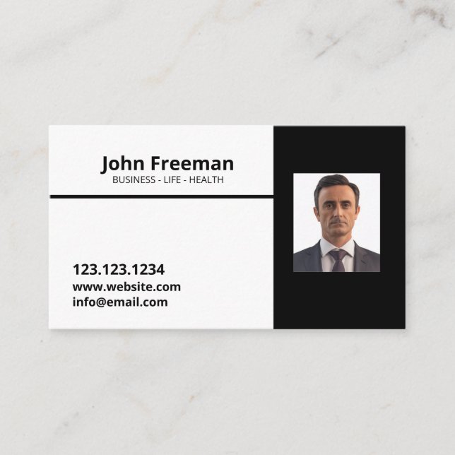 Modern Black and White Insurance Agent Visitkort (Framsida)