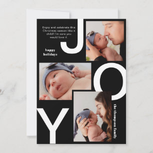 Modern Black and White Joy Photo Collage jul Julkort