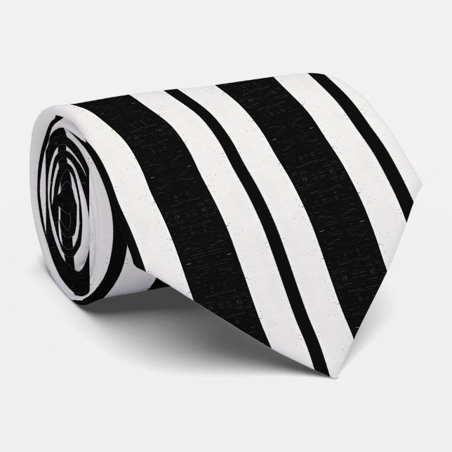 Modern Black and White Lodrät Stripe Neck Tie Slips (Rullad)