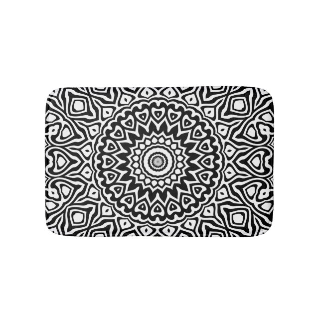 Modern Black and White Mandala Mönster Badrumsmatta (Framsidan)