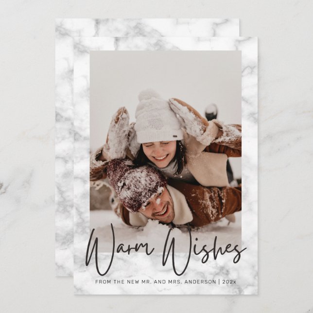 Modern Black and White Marble Mr. och Mrs. Jul Julkort (Fram/baksida)