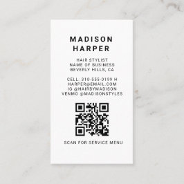 Modern Black and White Marble QR Code Business Visitkort