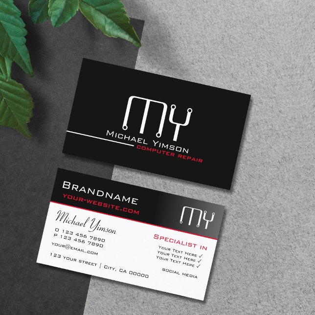 Modern Black and White med Initialer Professionell Visitkort (Skapare uppladdad)