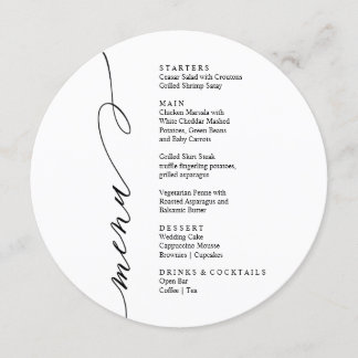 Modern black and white menu card meny