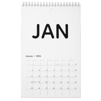 Modern Black and White Minimalist 2026 Kalender