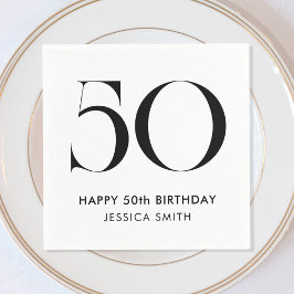 Modern Black and White Minimalist 50th Birthday Pappersservett