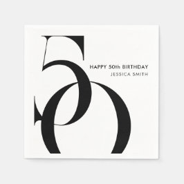 Modern Black and White Minimalist 50th Birthday Pappersservett