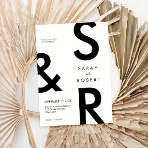 Modern Black and White Monogram Bröllop Inbjudningar