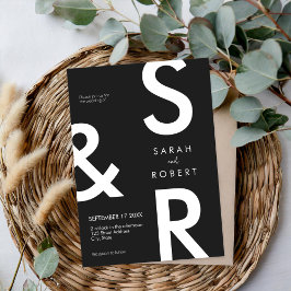 Modern Black and White Monogram Bröllop Inbjudningar