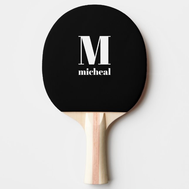 Modern Black and White Monogram Initial Namn Pingisracket (Framsidan)