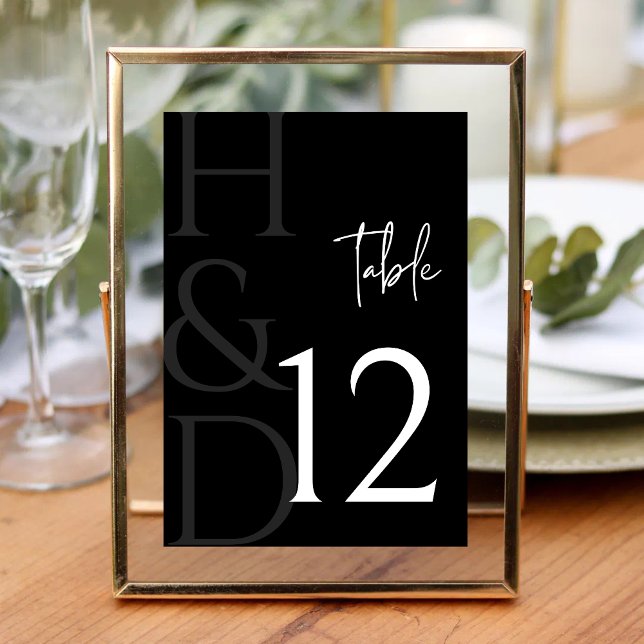 Modern Black and White Monogram Minimalist Wedding Bordsnummer (Skapare uppladdad)