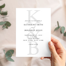 Modern Black and White Monogram Minimalist Wedding Inbjudningar