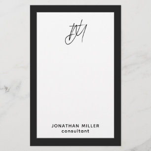 Modern Black and White Monogram Namn Brevpapper