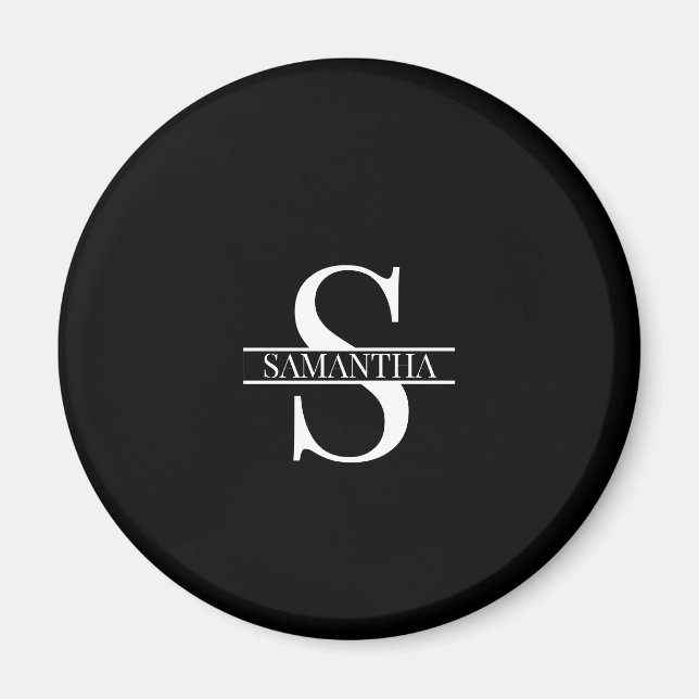 Modern Black and White Monogram Namn Magnet (Framsidan)