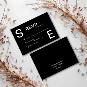 Modern Black and White Monogrammed Bröllop OSA Kort