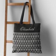 Modern Black and White Mönster Namn Tote Bag
