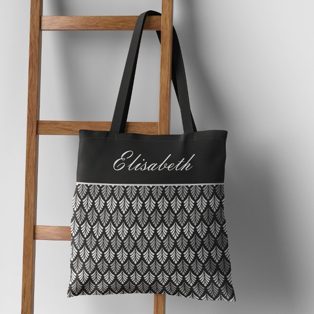 Modern Black and White Mönster Namn Tote Bag Tygkasse (Skapare uppladdad)