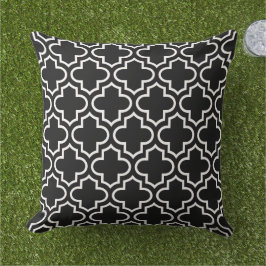 Modern Black and White Moroccan Quatrefoil Mönster Kudde