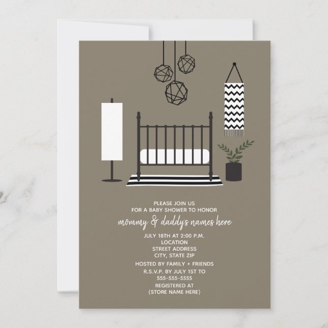 Modern Black and White Nursery Baby Shower Inbjudningar (Framsida)