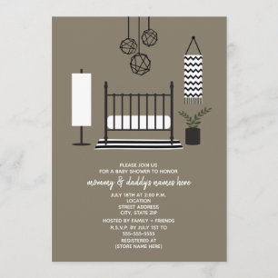 Modern Black and White Nursery Baby Shower Inbjudningar