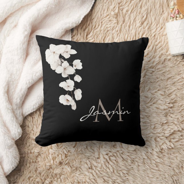 Modern Black and White Orchid Monogram Kudde (Filt)