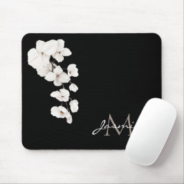 Modern Black and White Orchids Blommigt Monogram Musmatta