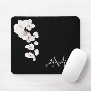 Modern Black and White Orchids Blommigt Monogram Musmatta