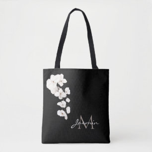 Modern Black and White Orchids Blommigt Monogram Tygkasse