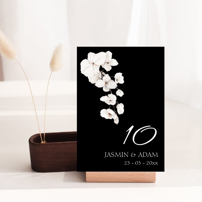 Modern Black and White Orchids Flowers Bröllop Bordsnummer (Modern Black and White Orchids Flowers Wedding Table Number)