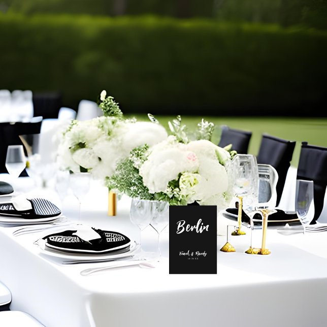 Modern Black and White Personligt bröllp Bord Namn Bordsnummer (Skapare uppladdad)