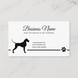 Modern Black and White Pet Silhouette Hund Walking Visitkort