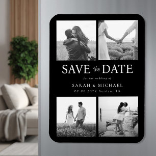 Modern Black and White Photo Bröllop spara datum Magnet