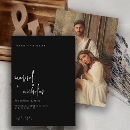 Modern Black and White Photo Bröllop Spara Datumet