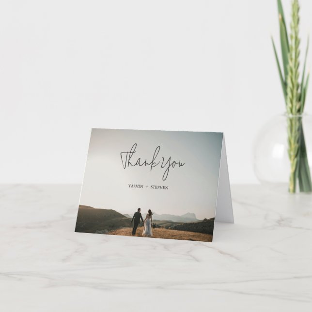 Modern Black and White Photo Chic Wedding Tack Kort (Framsida)