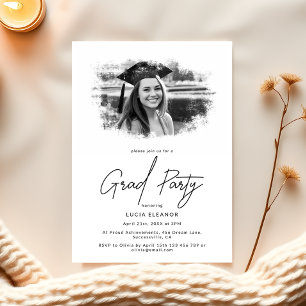 Modern Black and White Photo Overlay Grad Party Inbjudningar