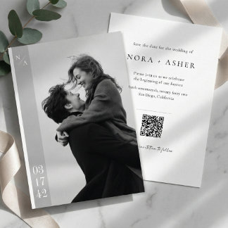 Modern Black and White Photo QR Code Wedding Spara Datumet