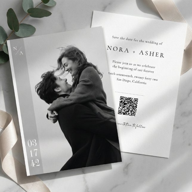 Modern Black and White Photo QR Code Wedding Spara Datumet (Skapare uppladdad)