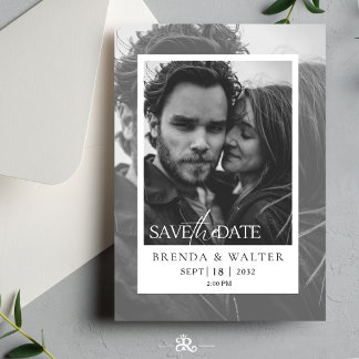 Modern Black and White Photo Wedding Invitation Inbjudningar