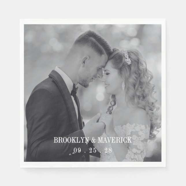 Modern Black And White Photo Wedding Pappersservett (Framsidan)
